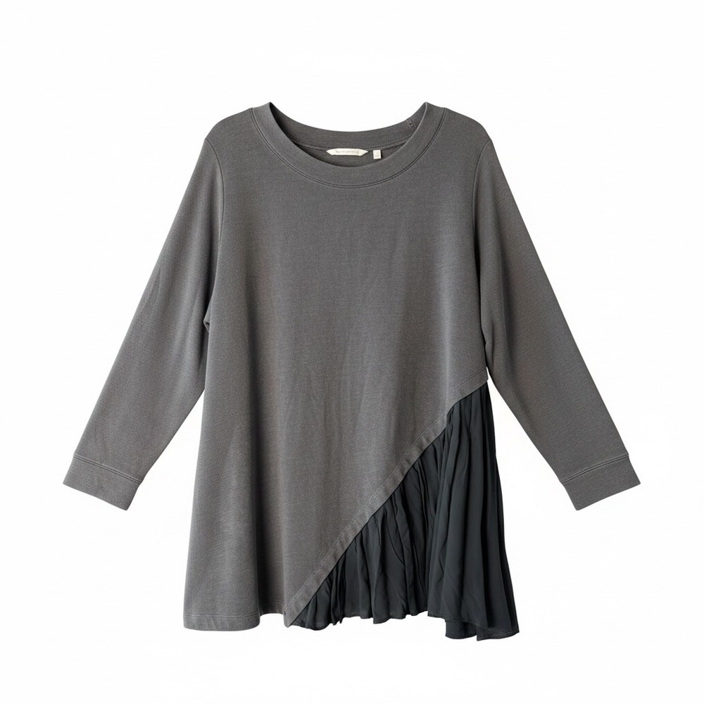 Soft Surroundings Gray Mixed Media‎ Asymmetrical Pleated Hem Tunic Top 2X